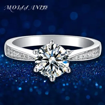 Moissanite טבעת להצעת נישואין יהלום מצופה כסף S925 בנות 1 קראט מתנת יום הולדת קלאסי טבעת